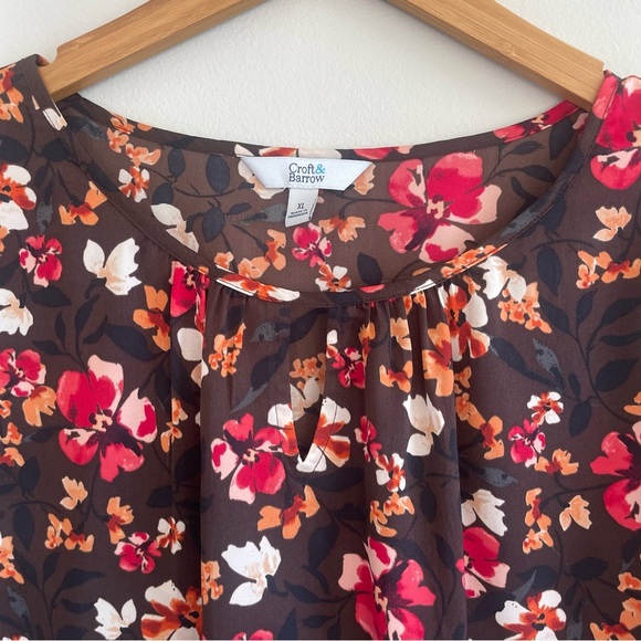 NWT Croft & Barrow Women's Long Sleeve Blouse Brown Floral Size XL - Picture 5 of 10